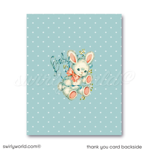 1940s Vintage Baby Blue Retro Boy Printed Baby Shower Invitations and Envelopes