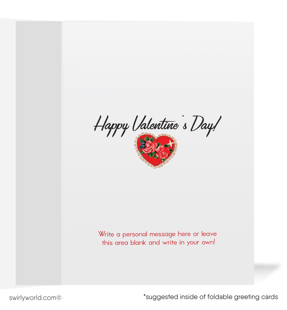Charming 1940s-1950s Vintage-Inspired Valentine's Day Cards: Retro Girl with Sewing Kit