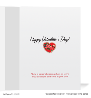 Charming 1940s-1950s Vintage-Inspired Valentine's Day Cards: Retro Girl with Sewing Kit