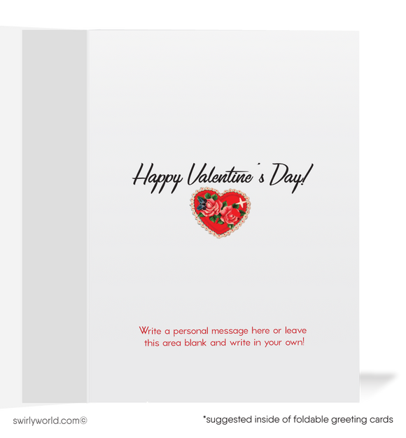 Charming 1940s-1950s Vintage-Inspired Valentine's Day Cards: Retro Girl with Sewing Kit
