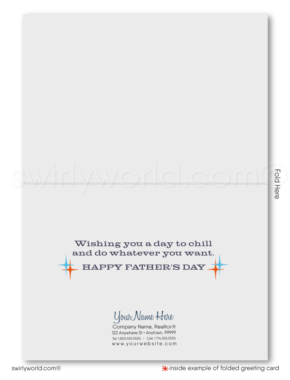 Gift relaxation this Father’s Day with Swirly World's Vintage 'Do Not Disturb' Father’s Day Card. Featuring a retro illustration of a dad in a hammock, it’s perfect for businesses or friends. Easily customizable to convey your special message. Show appreciation with a touch of vintage charm and leisure.