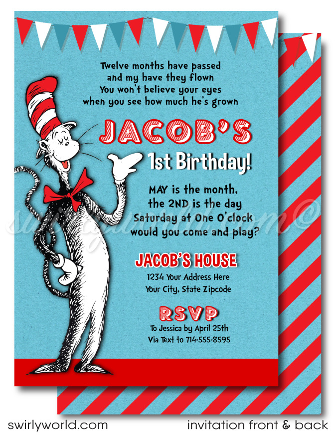 Vintage Cat in the Hat Dr Seuss First 1st Birthday Party