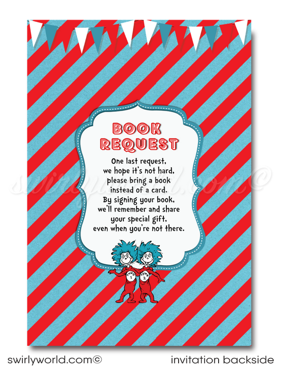 Cat in the Hat Dr Seuss First 1st Birthday Party Invitation Digital Download for Girl or Boy