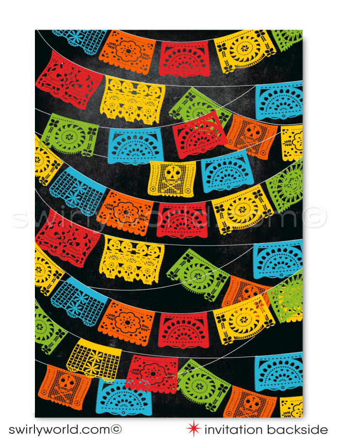 Mexican Fiesta "Papel Picado" Paper Flag 40th Birthday Party Invitations for Digital Download