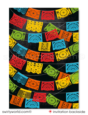 Mexican Fiesta "Papel Picado" Paper Flag 40th Birthday Party Invitations for Digital Download