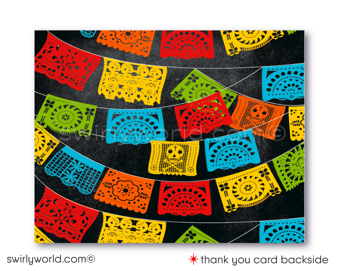 Mexican Fiesta "Papel Picado" Paper Flag 40th Birthday Party Invitations for Digital Download