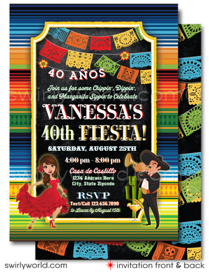 Celebrate with flair using our Mexican Fiesta "Papel Picado" Invitation & Thank You Card digital download. Featuring a lively Señorita dancer and Mariachi, this vibrant design captures Mexican tradition and festivity. Customize easily on Corjl to set the perfect tone for your fiesta with colorful papel picado flags and joyful imagery.