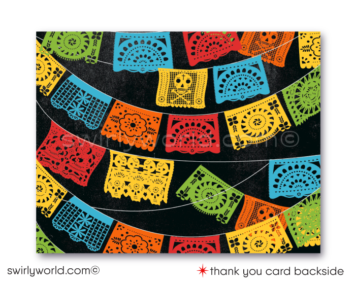 Mexican Fiesta Papel Picado "Little Senorita" Invitations & Thank You Cards Digital Download
