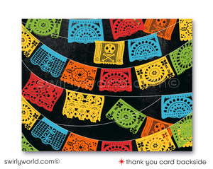 Mexican Fiesta Papel Picado "Little Senorita" Invitations & Thank You Cards Digital Download