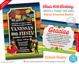 Celebrate with flair using our Mexican Fiesta "Papel Picado" Invitation & Thank You Card digital download. Featuring a lively Señorita dancer and Mariachi, this vibrant design captures Mexican tradition and festivity. Customize easily on Corjl to set the perfect tone for your fiesta with colorful papel picado flags and joyful imagery.