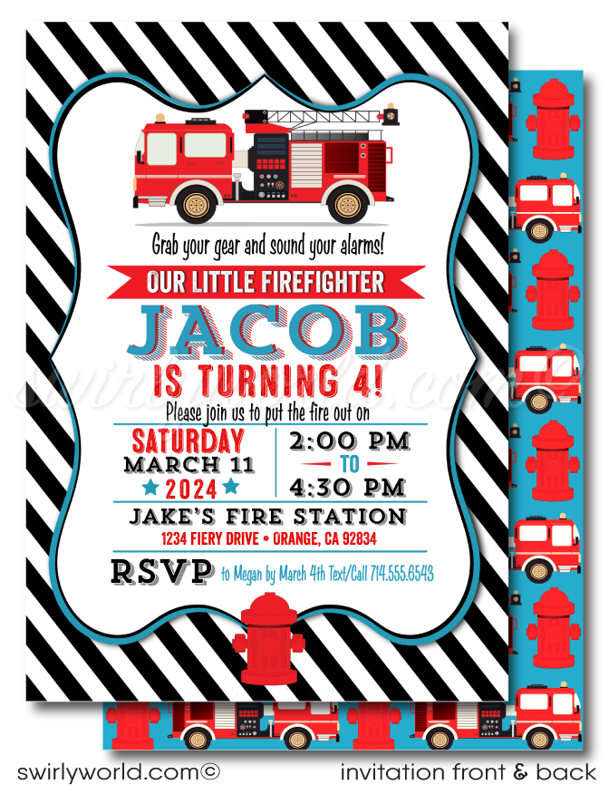 First Responder Invitations Fire Truck Birthday Party Invitation Fire Truck Birthday Party With