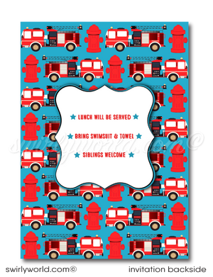 Fireman Firefighter First Responder Fire Truck Hero Digital Birthday Invitations 