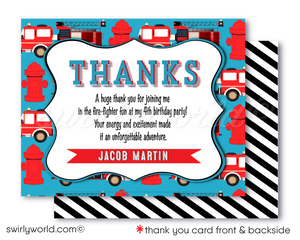 Fireman Firefighter First Responder Fire Truck Hero Digital Birthday Invitations 