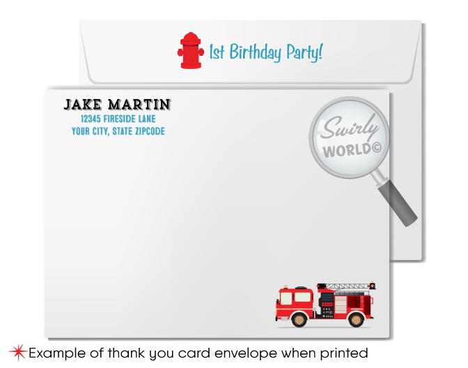 Fireman Firefighter First Responder Fire Truck Hero Digital Birthday Invitations