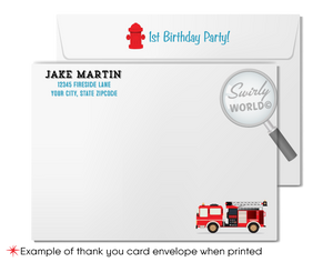 Fireman Firefighter First Responder Fire Truck Hero Digital Birthday Invitations