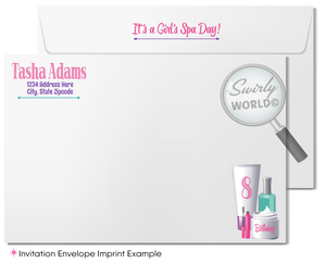 Diva Spa Day "Pamper Me" Girls Day Out Manicure Pedicure Birthday Party Invitations for Girls