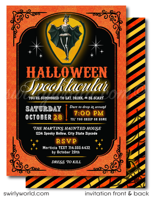 Elevate your Halloween gathering with our goth-inspired vintage party invitation! Featuring eerie Steampunk artwork and cool typography in a classic orange and black palette, this customizable design is perfect for an adult-themed celebration. Download instantly and share via post, print, text, email, or evite.