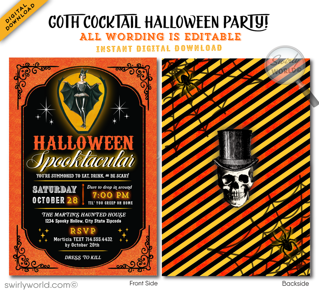 Vintage Goth Steampunk Halloween Spooktacular Cocktail Party Invitation Digital Download