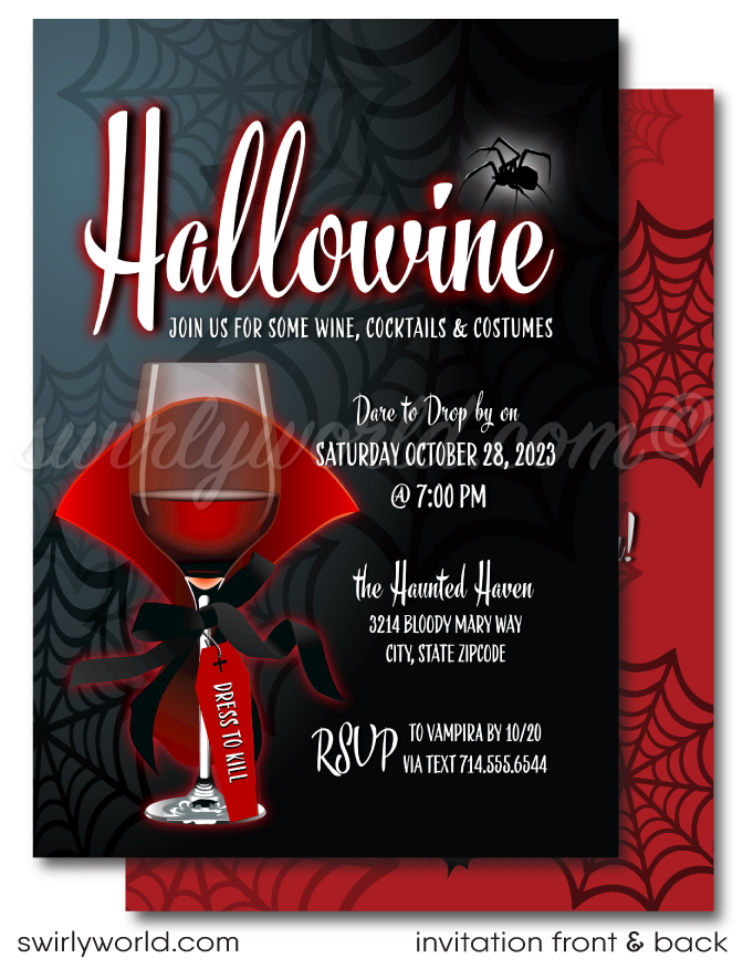 Goth "Hallowine" Adult Halloween Cocktail Party Boos and Boos "Eat Drink Be Scary" Invites