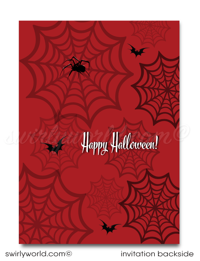 Set the tone for your "Hallowine" Boos and Booze party with our gothic vampire-themed invitation! Featuring a blood-red wine glass draped in a vampire cape and a spider web pattern on the back, this editable digital download is perfect for a spooky, sophisticated event. Customize and share with ease!