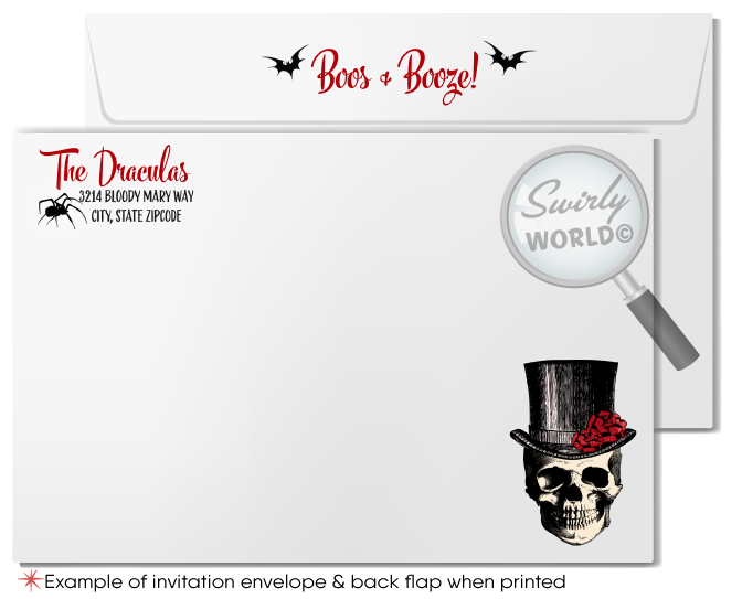 "Hallowine" Boos and Booze Cocktail Adult Costume Halloween Party Invitations & Envelopes