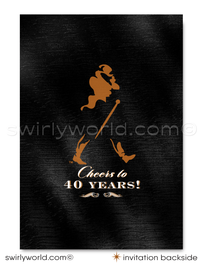 Johnnie Walker Black Label Whiskey Liquor 40th Birthday Party Printed Invitations for Guys
