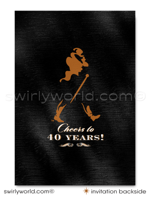 Johnnie Walker Black Label Whiskey Liquor 40th Birthday Party Printed Invitations for Guys