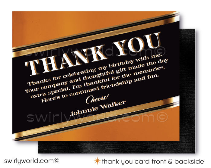 Johnnie Walker Black Label Whiskey Liquor 40th Birthday Party Printed Invitations for Guys