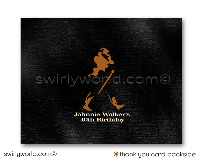 Johnnie Walker Black Label Whiskey Liquor 40th Birthday Party Printed Invitations for Guys