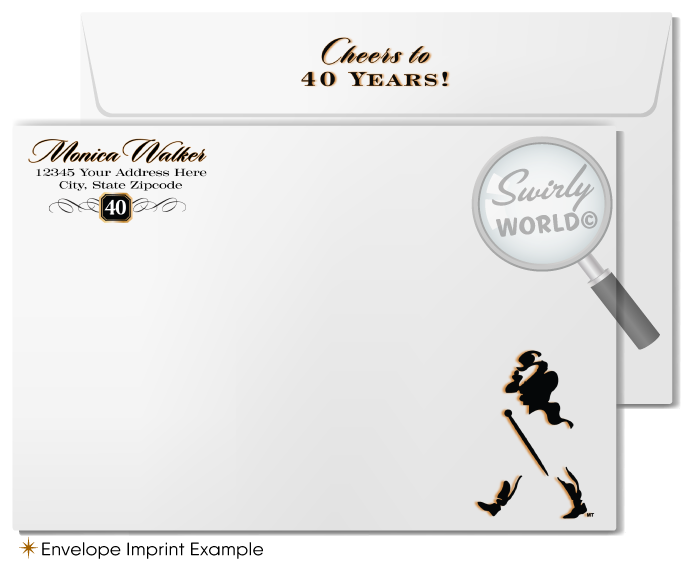 Johnnie Walker Black Label Whiskey Liquor 40th Birthday Party Printed Invitations for Guys
