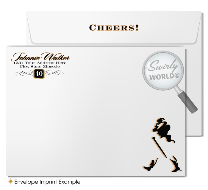 Johnnie Walker Black Label Whiskey Liquor 40th Birthday Party Printed Invitations for Guys