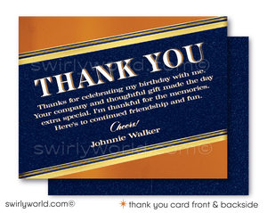 Celebrate in style with our Johnnie Walker Blue Label Whiskey Bottle Design printed invitation and thank you card set, tailored for the whiskey aficionado marking a milestone birthday. Whether it's a landmark 21st, a fabulous 40th, the big 5-0, or any year beyond, this whiskey-inspired invitation design pours sophistication into your liquor-themed birthday bash.