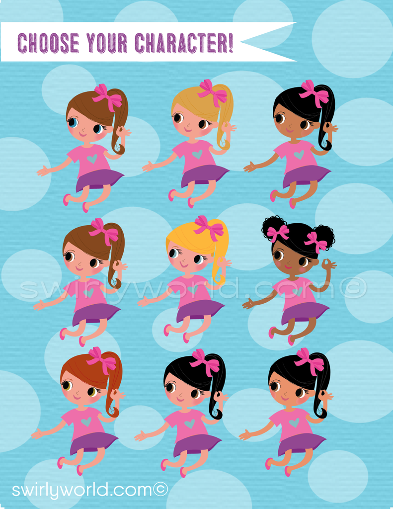 Introducing our adorable Little Girl's Bounce House Birthday Party Invitation and Thank You Card Set! Vibrant pink, purple, and pastel blue hues set the perfect tone. Customize with the birthday girl's age and personalize hair, eye, and skin tones. Editable text fields for a unique touch. Expertly printed and shipped for a hassle-free experience!