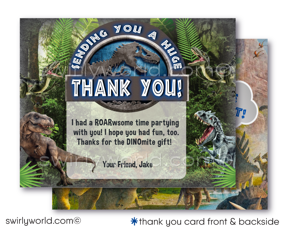 Jurassic Park Dinosaur Birthday Party Invitations for Boys Digital Downloads