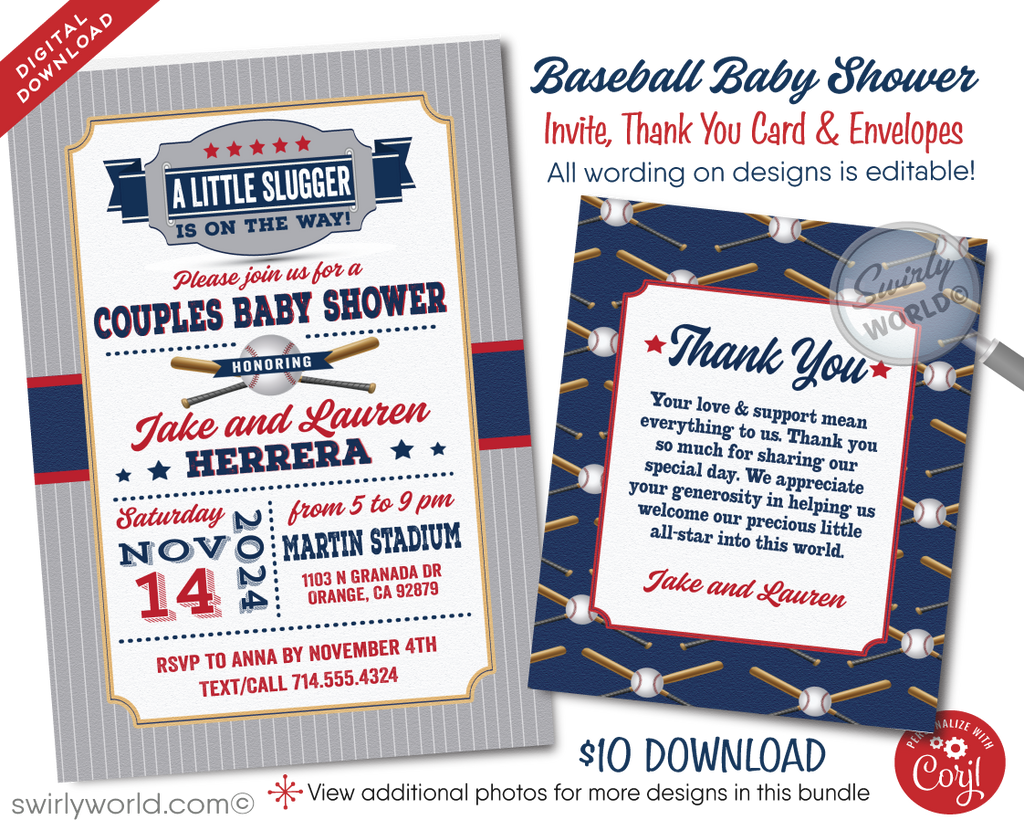 All-Star Sports Baseball Little Slugger Couples' Baby Shower Digital Download