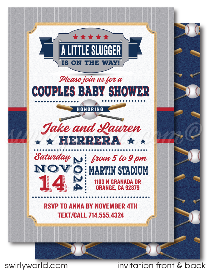 All-Star Sports Baseball Little Slugger Couple's Baby Shower Invitations for Boys