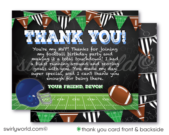 Kick Off MVP Football Team Sports Birthday Party Invitation thank you card Digital Design Download