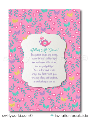 Fairies and Pixies Magical Dress Up Tea Party Birthday Printed Invitations and Thank You Cards