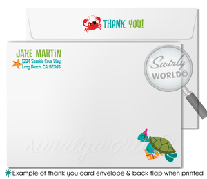 Mermaid and Pirate boy and girl "under the sea" swim aquarium ocean beach summer party invitations; digital invitation, thank yous, & envelope design.