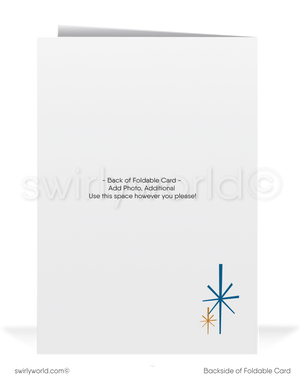 Vintage Christmas Card with Elegant Church, Atomic Starburst "North Star," and Serene Snowy Winter Scene