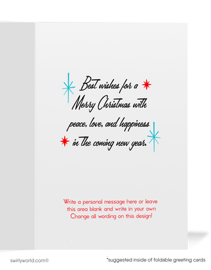 Vintage 1940s-50s Mid-Century Modern Christmas Card – Snowcapped Church with Stained Glass & Retro "North Star"