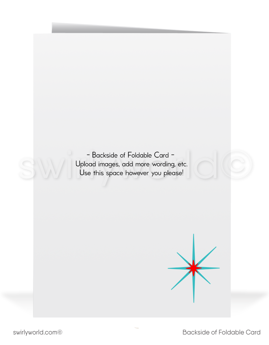 Vintage 1940s-50s Mid-Century Modern Christmas Card – Snowcapped Church with Stained Glass & Retro "North Star"