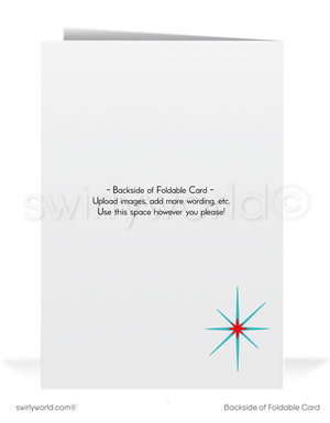 Vintage 1940s-50s Mid-Century Modern Christmas Card – Snowcapped Church with Stained Glass & Retro "North Star"