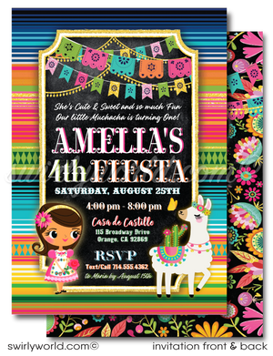 Set the stage for a vibrant celebration with our Papel Picado Paper Flags Fiesta 1st Birthday Invitation! 🎉🌸 Featuring a customizable "Little Muchacha" and adorable Alpaca Llama amidst colorful Mexican flowers. Includes thank you cards and envelopes. Expertly printed and shipped to your door. 
