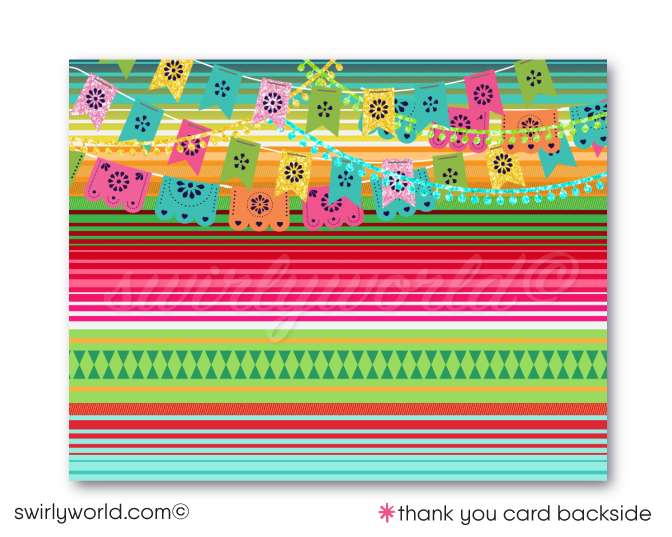 Papel Picado Fiesta 1st Birthday Invitation Set - Customizable "Little Muchacha" Design