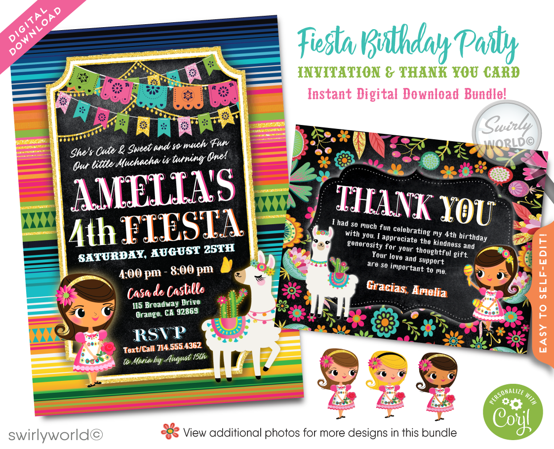 Set the stage for a vibrant celebration with our Papel Picado Paper Flags Fiesta 1st Birthday Invitation! 🎉🌸 Featuring a customizable "Little Muchacha" and adorable Alpaca Llama amidst colorful Mexican flowers. Includes thank you cards and envelopes. Expertly printed and shipped to your door. 
