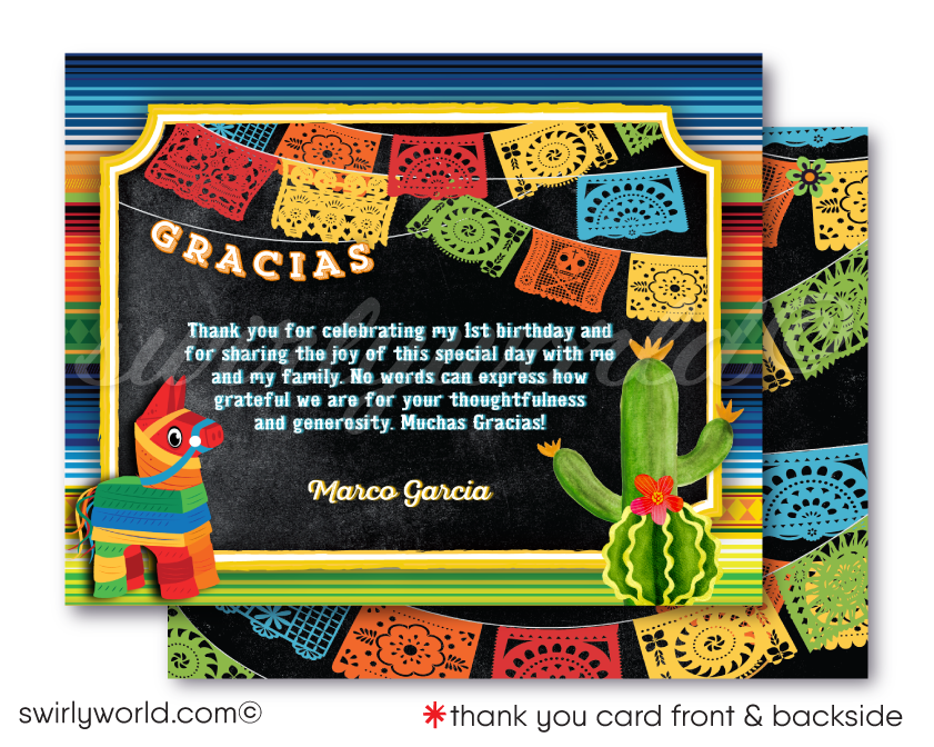 Mexican Fiesta Boy Birthday Day of Dead Paper Flags Cinco de Mayo Invite Digital Download