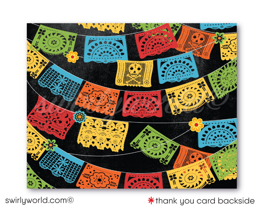 Mexican Fiesta Boy Birthday Day of Dead Paper Flags Cinco de Mayo Invite Digital Download
