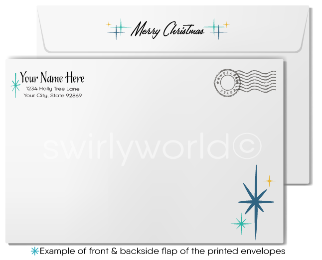 Vintage Christmas Card – Mid-Century Modern Guadalupe Virgin Mary Aqua Green Design