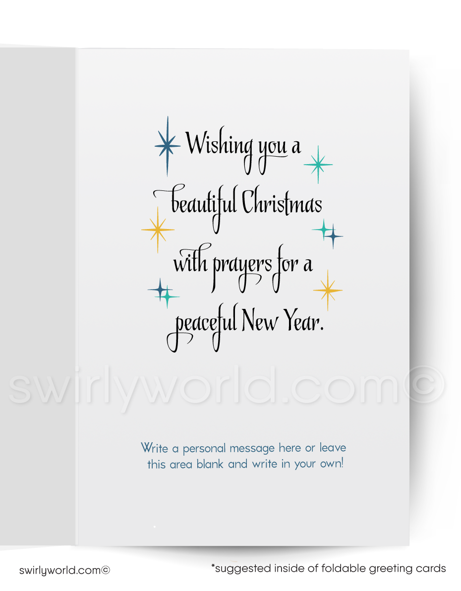 Vintage Christmas Card – Mid-Century Modern Guadalupe Virgin Mary Aqua Green Design
